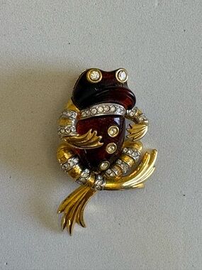 Vintage Kenneth J Lane Signed Red Frog Brooch